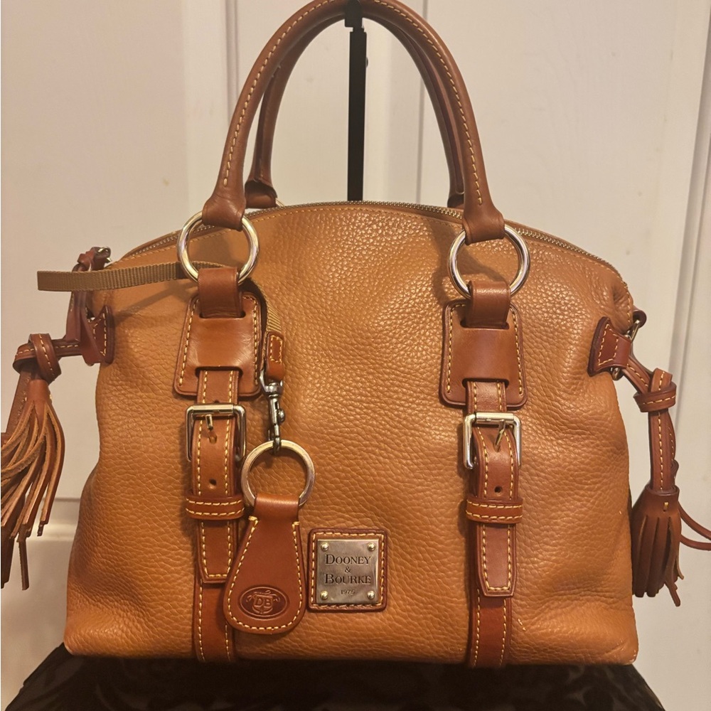 Dooney & Bourke Tan Leather Satchel with Tassel Details
